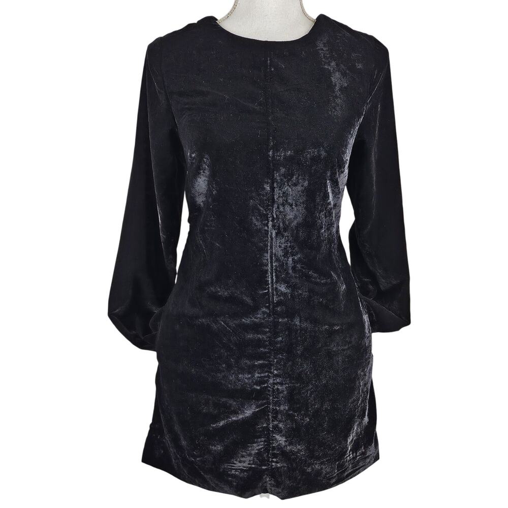 FREE PEOPLE CHELSEY BLACK VELOUR OPEN BACK MINI DRESS – SIZE XS – FITTED SLEEVES